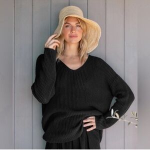 Jenni Kayne V Neck Cotton Cabin Sweater Black